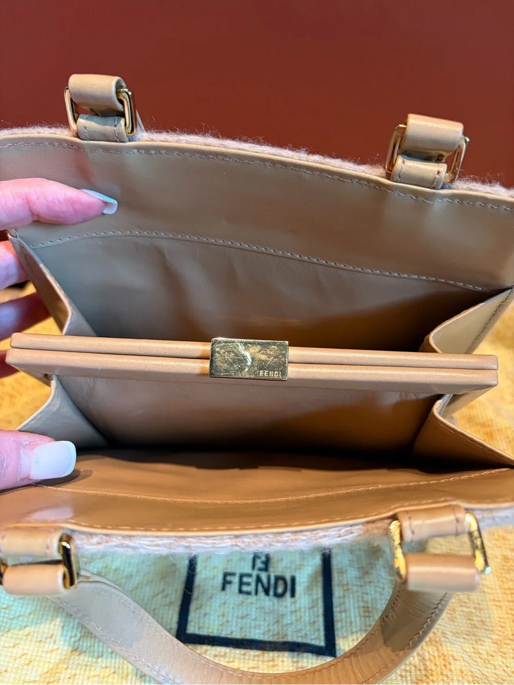 Fendi Beige Wool Square Top-Handle Bag